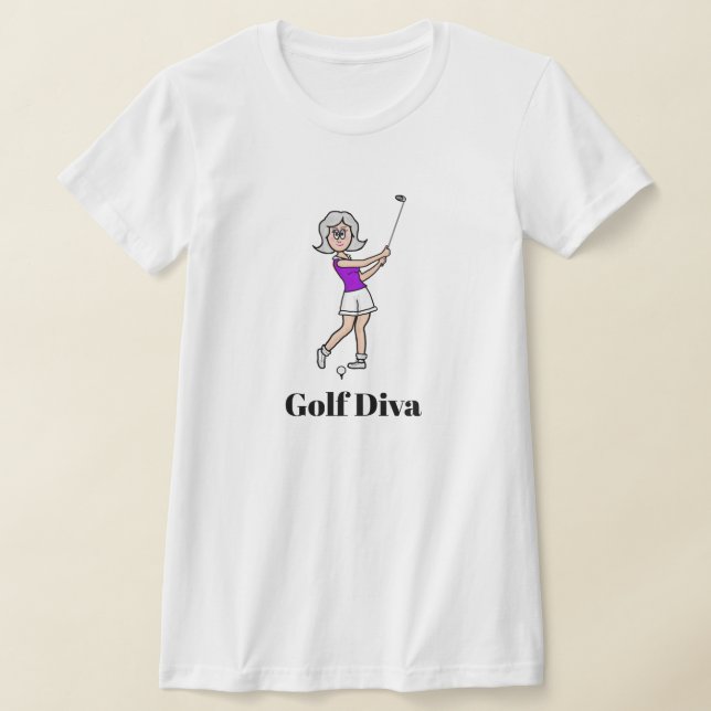 Golf Diva Cinza Cabelo Lady Golfer T-Shirt (Postura )