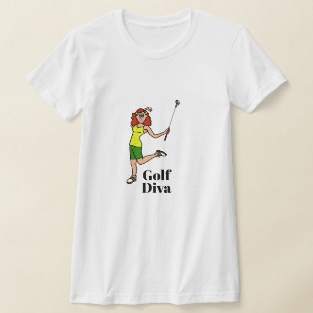 Golf Diva Red Head Auburn Female Golfer T-Shirt (Postura )