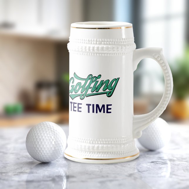 Golf Tee Time Golfing Pai Name Beer Caneca de cerv (Golfing Tee Time for Dad? Makes a great Father's Day gift. Just add his name or initials)