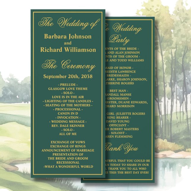 Golf Theme Wedding Order of Service Program (Criador carregado)