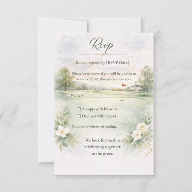Golf Wedding RSVP Card | Teeing Off Forever (Frente)