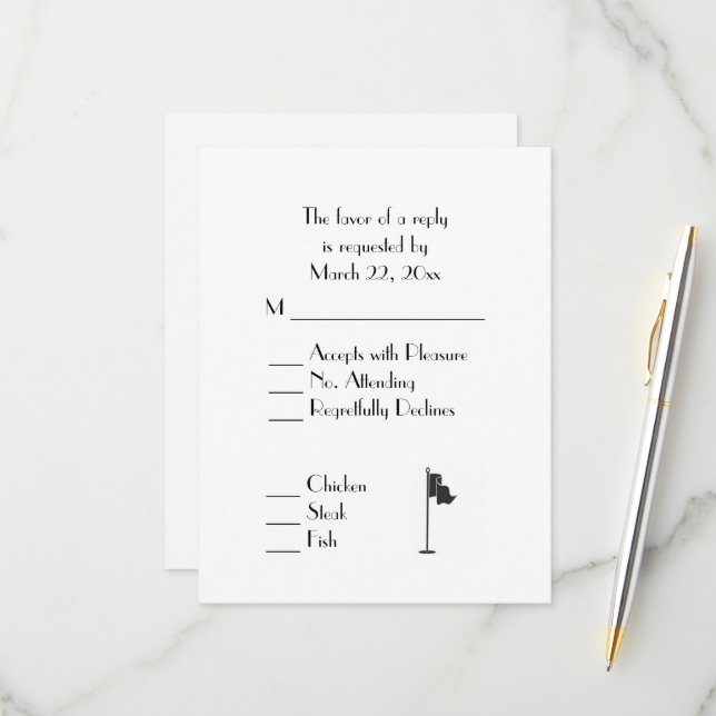 Golf Wedding Theme White Menu RSVP (Frente/Verso In Situ)