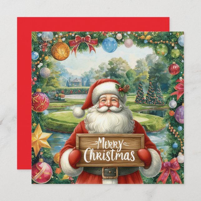 Golfe Feliz Natal com Papais noeis jogando golfe (Frente/Verso)