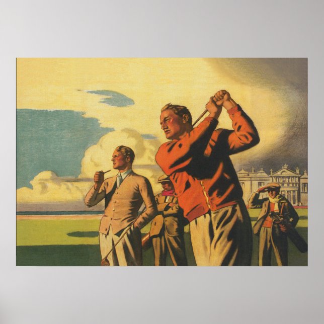 Golfe na Escócia, Vintage Golf Poster (Frente)