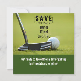 Golfe Salve a data com bola de golfe sobre grama v