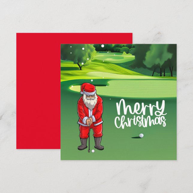 Golfer Santa Claus jogando golfe verde no Natal (Frente/Verso)