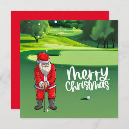 Golfer Santa Claus jogando golfe verde no Natal