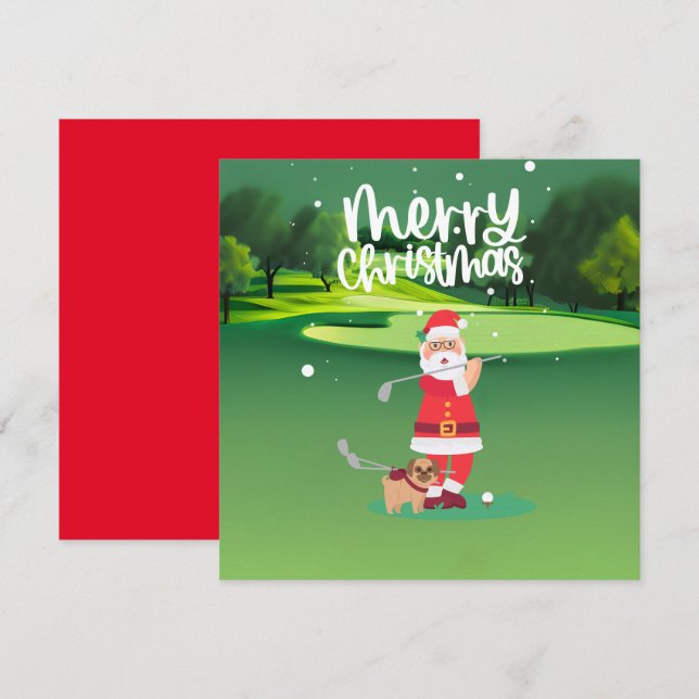 Golfer Santa Claus jogando golfe verde no Natal (Frente/Verso)