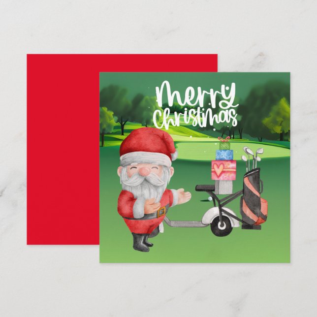 Golfer Santa Claus jogando golfe verde no Natal (Frente/Verso)