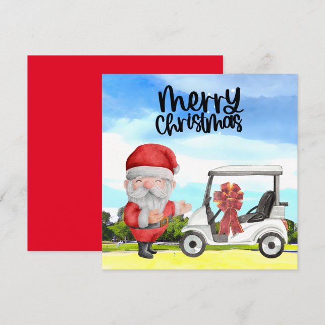 Golfer Santa Claus jogando golfe verde no Natal (Frente/Verso)