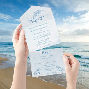 Golfinho Azul - Tudo em um Convite de casamento