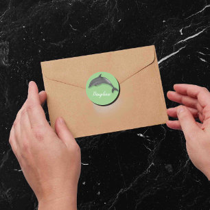 Golfinho bonito - adicione o nome de adesivo redon