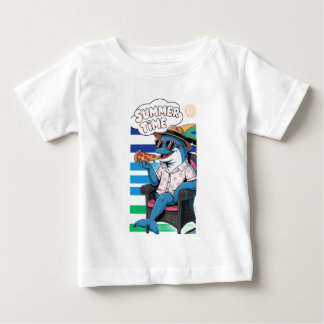 Golfinho come pizza no verão T-Shirt Bebê Roupa
