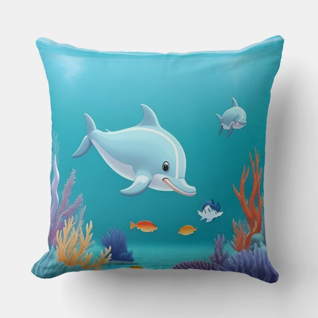 🐬 Golfinho Divertido Arrecife de Coral Almofada V (Frente)