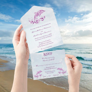 Golfinho magenta - Tudo em um Convite de casamento