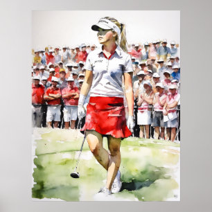 Golfista Pró-Mulher - Impressão de Arte Golfe