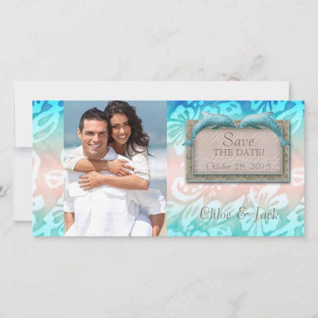 Golphin Beach Wedding Save the Date Cartões de fot (Frente)