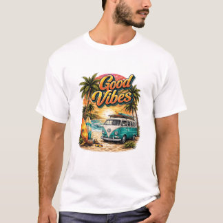 Good Vibes Retro Beach Van T-Shirt | Summer Surf
