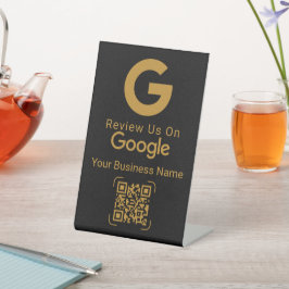 Google Review QR Code Black Gold Pedestal Sign