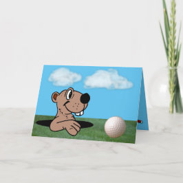 Gopher engraçada e fofa e bola de golfe no cartão 