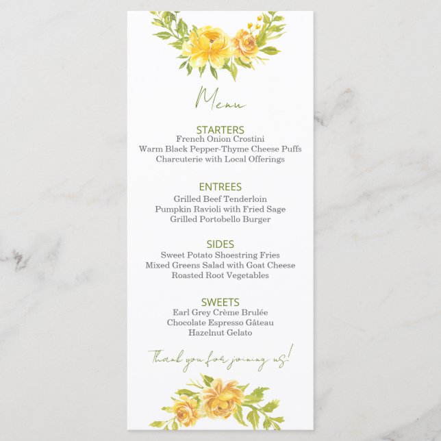 Gorgeous Yellow Floral Menu (Frente)