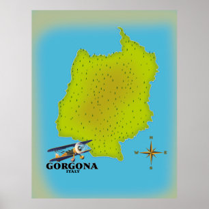 Gorgona Itália mapeia poster de viagens.