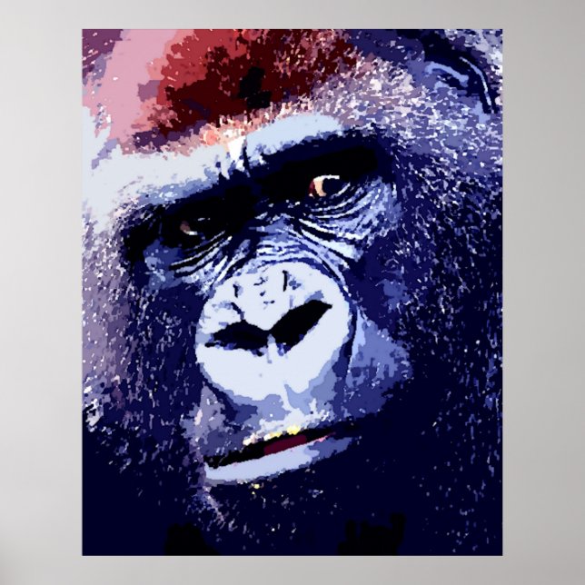 Gorilla Face Pop Art Poster Print. Gorilla Posters (Frente)