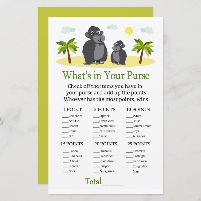 Gorilla O que há no seu chá de fraldas de jogo (Frente/Verso)