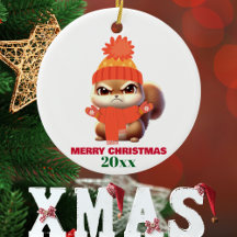 Gorro de Papai Noel de Esquilo Fofo Natal Alegre,P