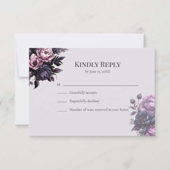 Gothic Black Floral RSVP Card (Frente)
