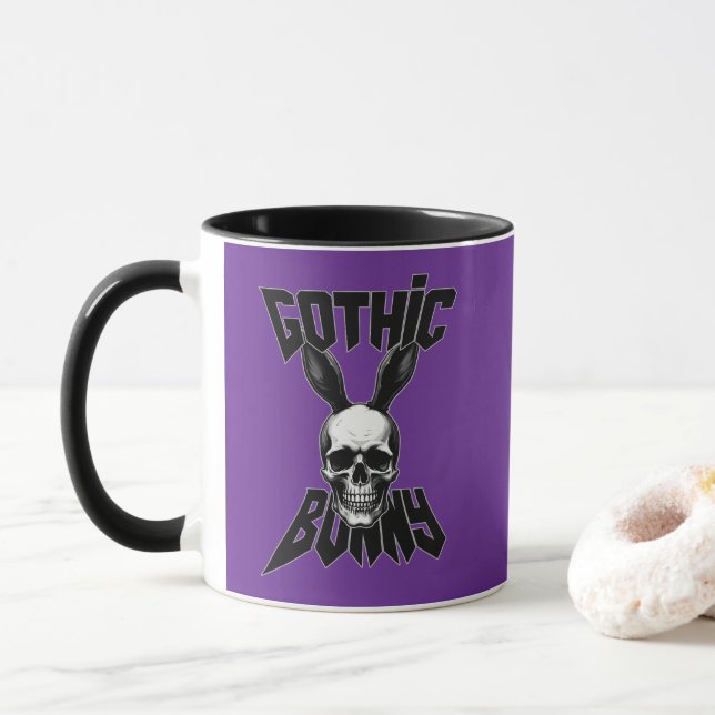 Gothic Bunny – Dark Easter Art - caneca (Com Donut)