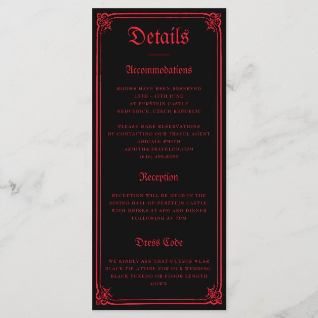 Gothic Castle Black Red Wedding Enclosure Card (Frente)