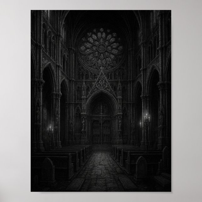 Gothic Cathedral in Black + White Poster (Frente)