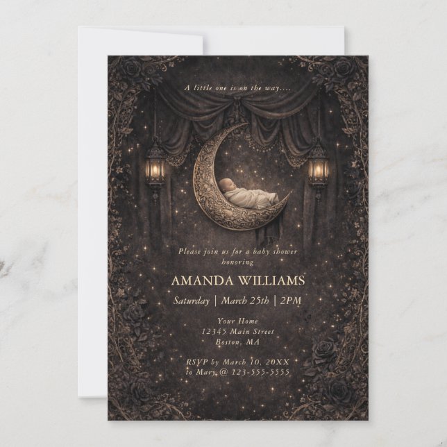 Gothic Crescent Moon Stars Baby Shower Invitation (Frente)