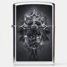 Gothic Cross Zippo with Black Rose Design #4