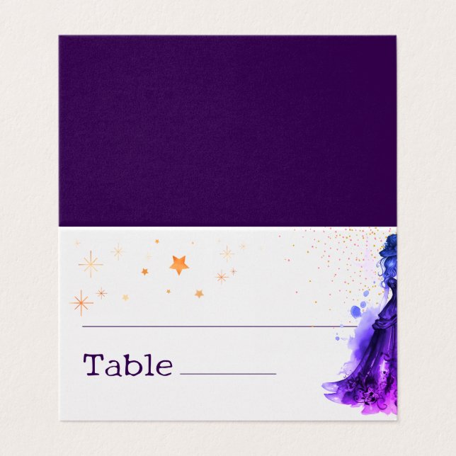 Gothic Glam Quince glitter purple Place Cards (Exterior Desdobrado)