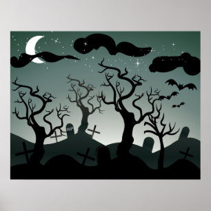 Gothic Graveyard graves trees Poster