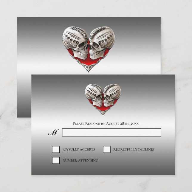 Gothic Halloween Alternative Wedding RSVP Card (Frente/Verso)