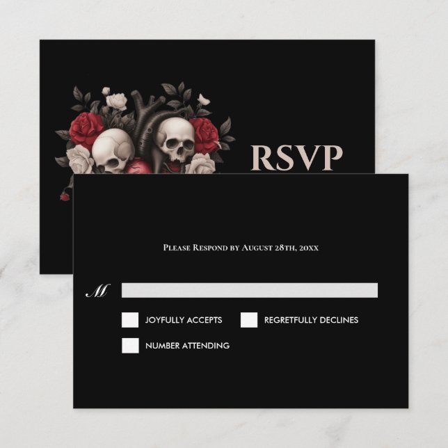 Gothic Halloween Alternative Wedding RSVP Card (Frente/Verso)