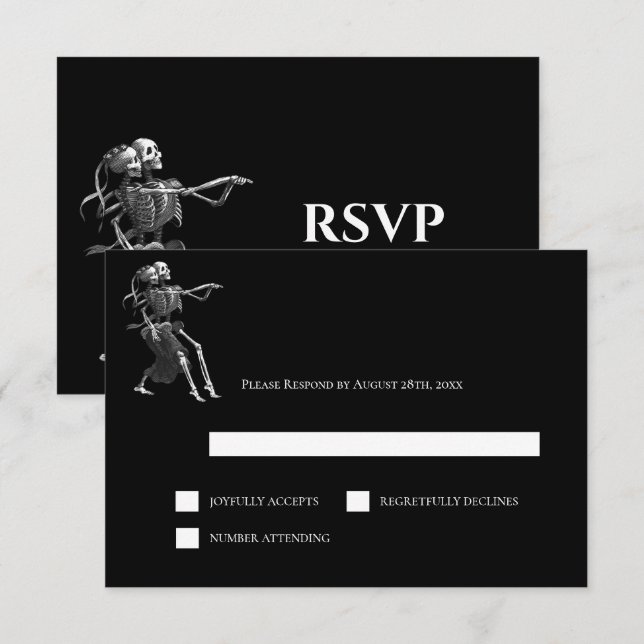 Gothic Halloween Alternative Wedding RSVP Card (Frente/Verso)