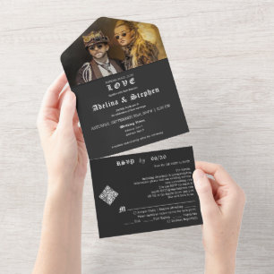 Gothic Nada Rico Apenas Ama RSVP Casamento Negro