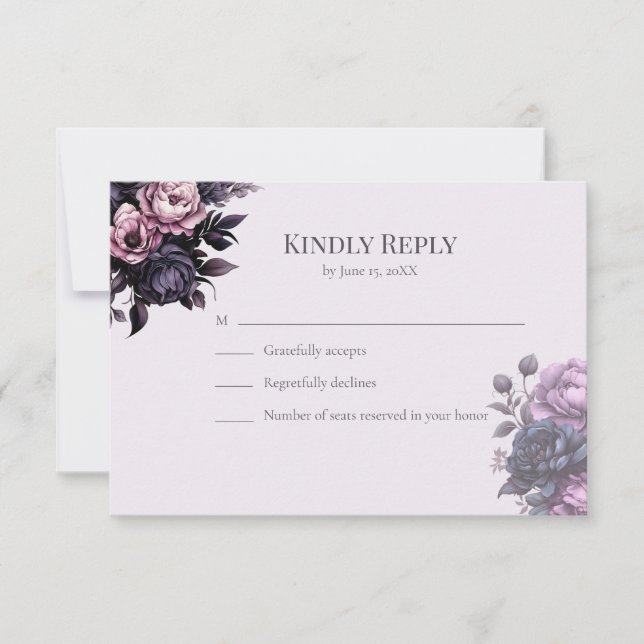 Gothic Plum Floral Wedding RSVP Card (Frente)