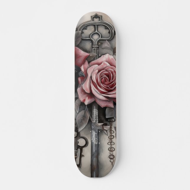 Gothic Raven & Roses Skateboard  (Frente)