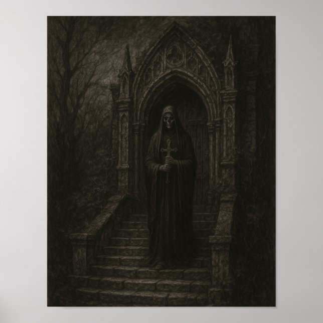Gothic Skull and Tomb Poster (Frente)