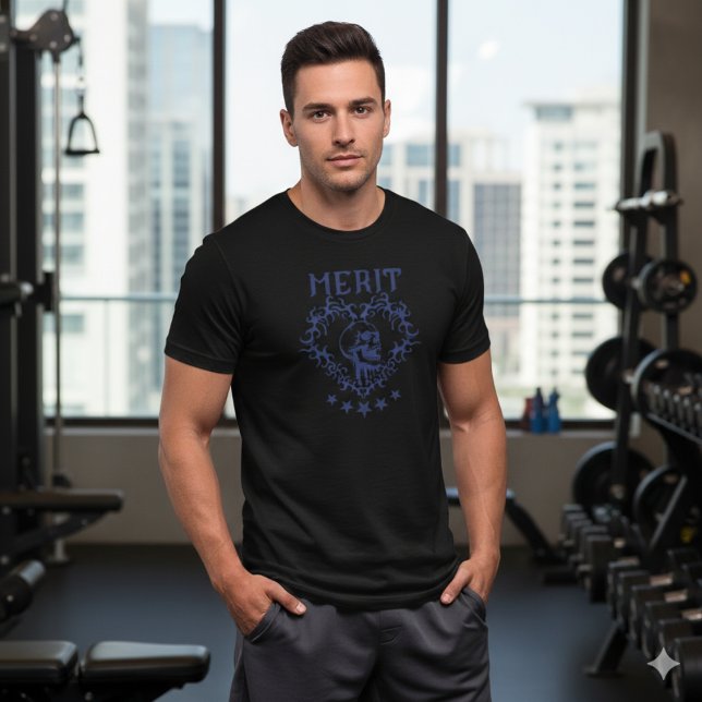 Gothic Skull MERIT Graphic Black T-Shirt (Criador carregado)
