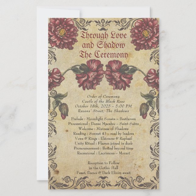 Gothic Wedding Program with Vintage Paper and Dark (Frente)