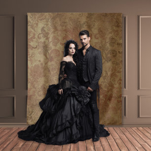 Gótica Moody Damask Tan & Red Tapeçaria