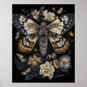 Gótica Moth and Flowers Art Impressão