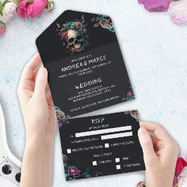 Gótica Negra e Roxo Caveira de Casamento de Hallow