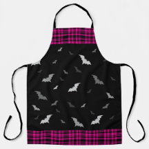 Gótica Vampiro Bats Xadrez Preto e Rosa Apron